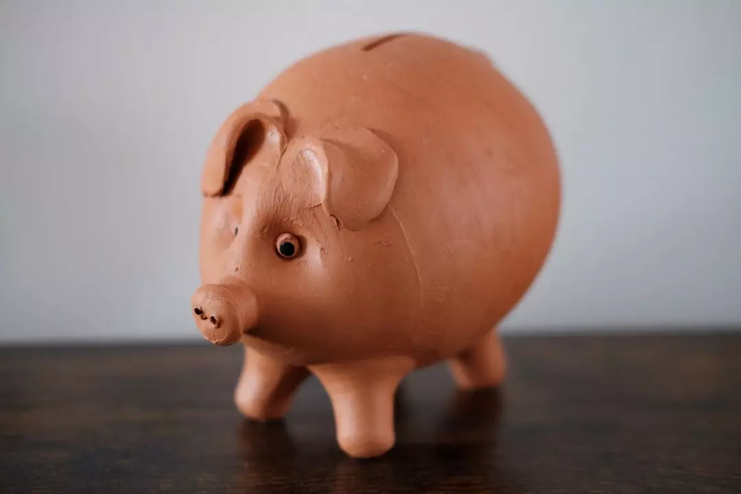 Une main dépose une pièce de monnaie dans une tirelire rose en forme de cochon, illustrant l