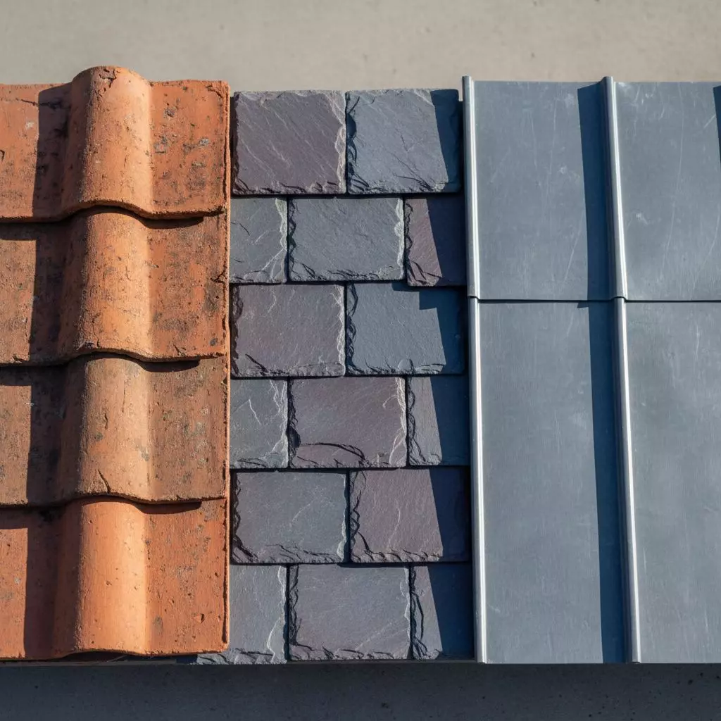 Un aperçu des matériaux de couverture les plus courants : tuile en terre cuite, ardoise naturelle et zinc.