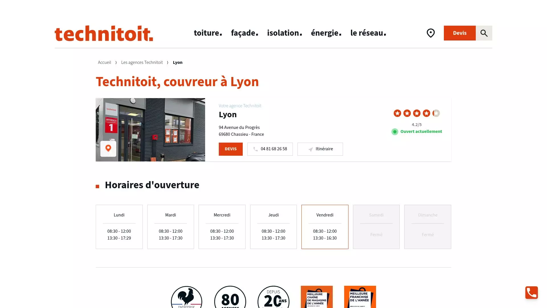 Screenshot of the Technitoit website homepage showing their renovation services and agency locator