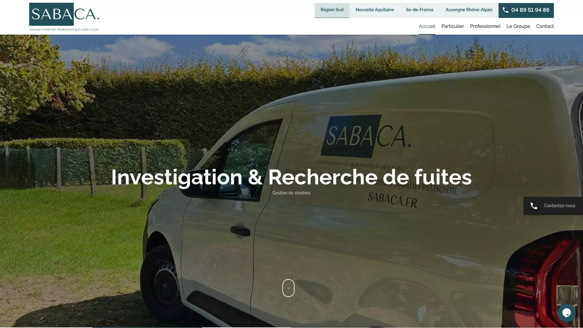 Screenshot of Bolley Groupe website page talking about emergency roof leaks handling