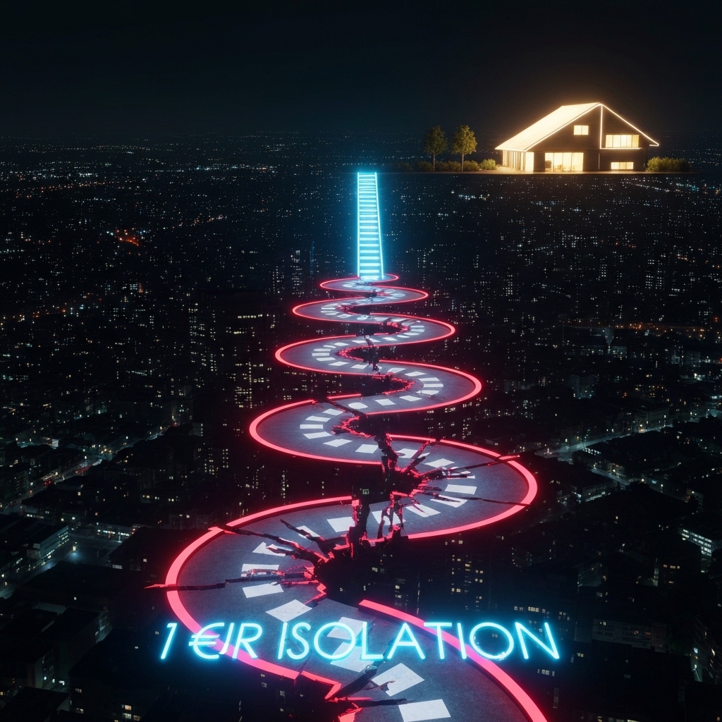 Chemin néon futuriste: isolation toiture 1 euro arnaque, éviter les pièges. Un parcours sécurisé vers un toit bien isolé.