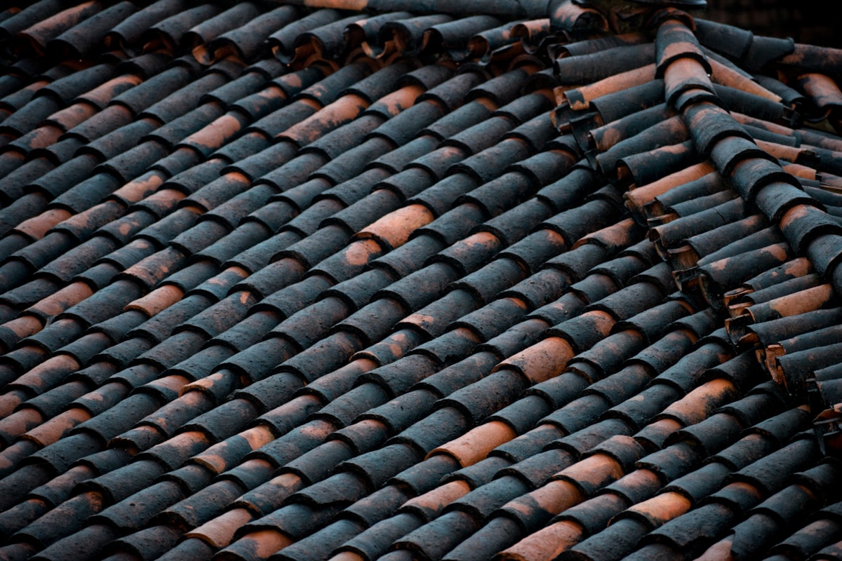 a close up of a roof made of clay tiles