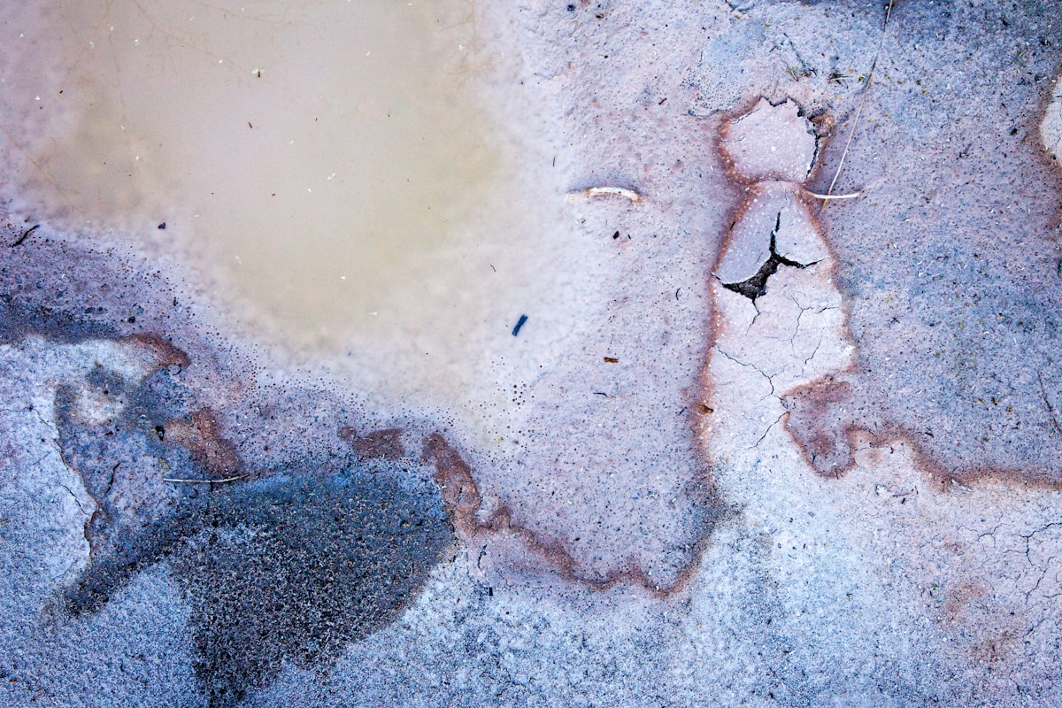 an aerial view of a blue and white substance