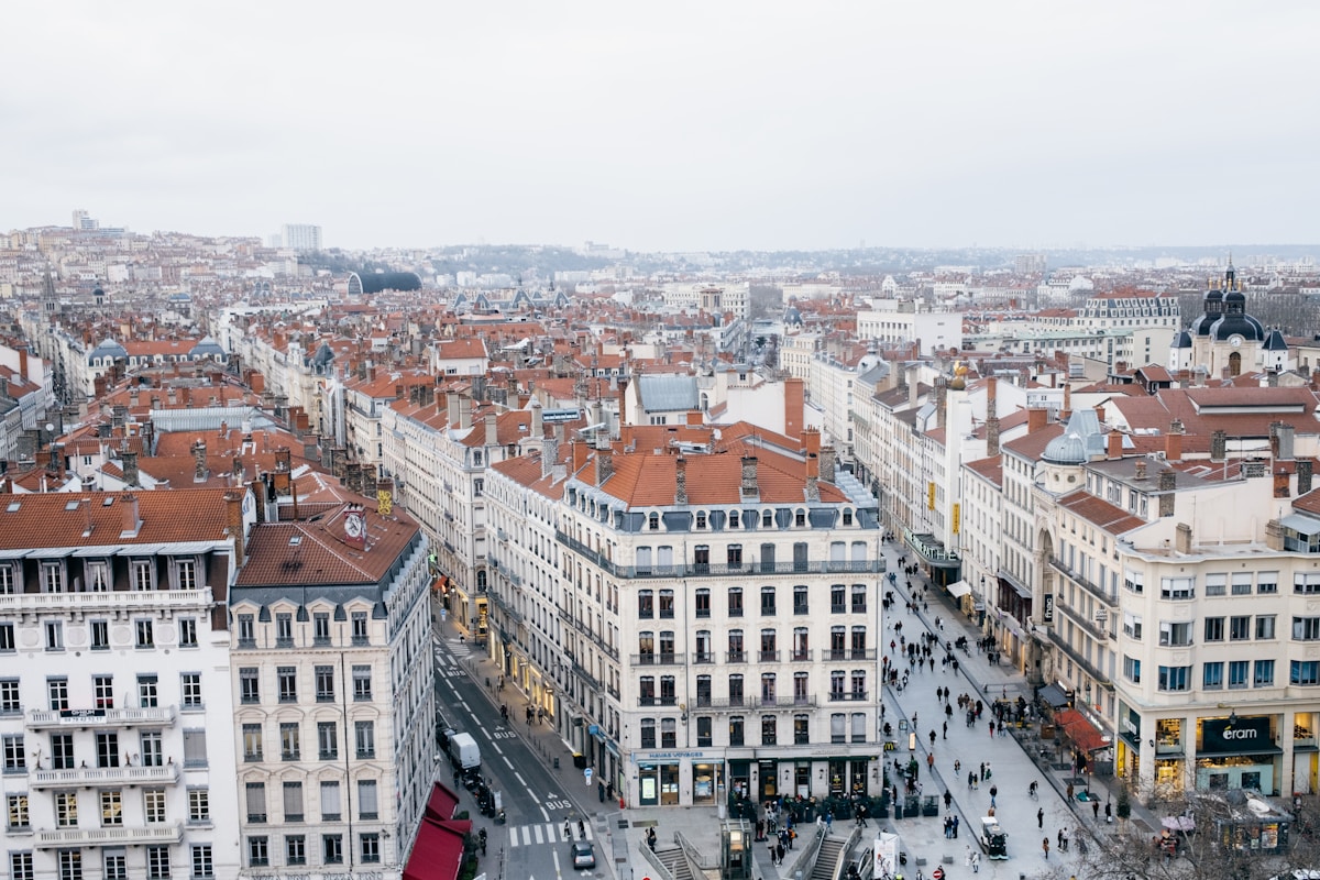 a view of a city from a tall building