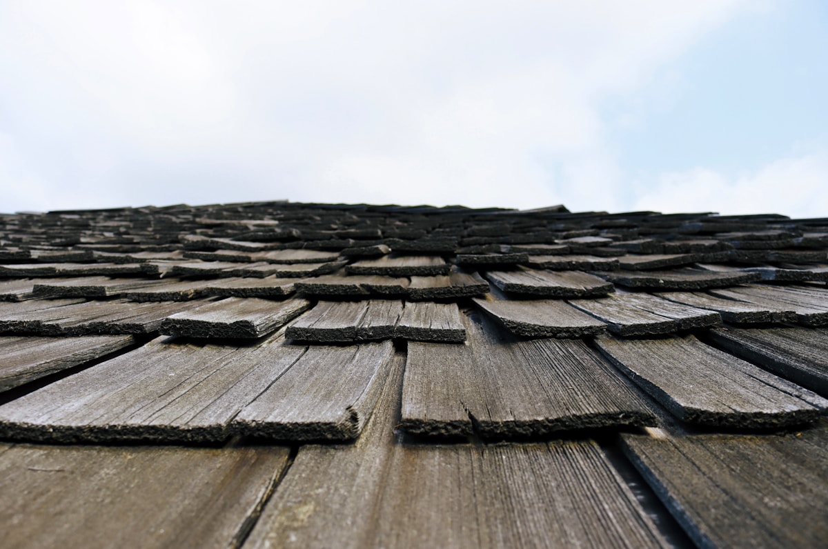 a roof with shingles
